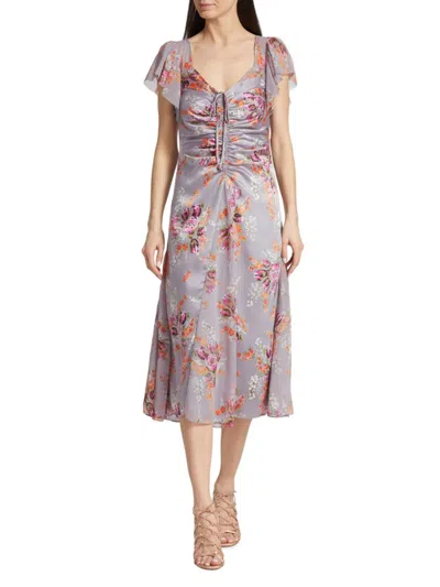 Shop Cinq À Sept Women's Terrence Satin Floral Midi Dress In Grey Multi
