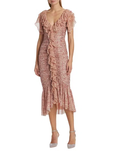 Shop Cinq À Sept Women's Paola Floral Ruffled Midi Dress In Blush