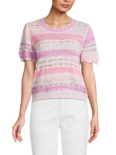 Shop Nanette Lepore Women's Striped Short Sleeve Sweater In Pink Lilac