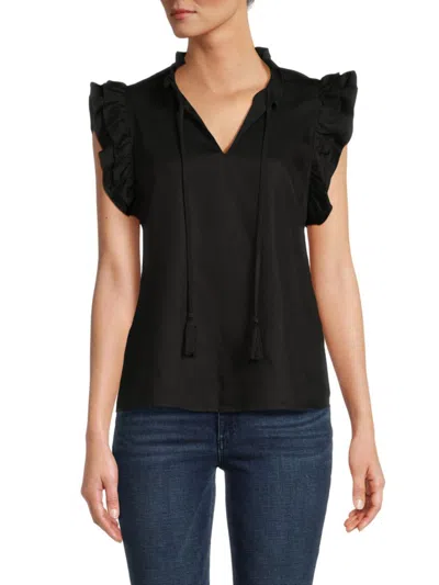 Shop Saks Fifth Avenue Women's Flutter Sleeve Top In Medium Indigo