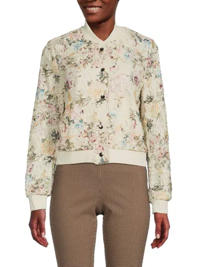 Shop Nanette Lepore Women's Floral Lace Bomber Jacket In Ivory Multi