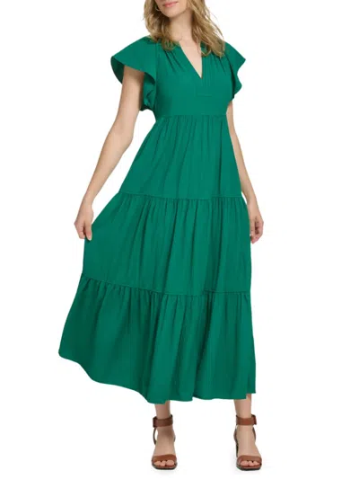 Shop Calvin Klein Women's Gauze Tiered A Line Dress In Meadow Green