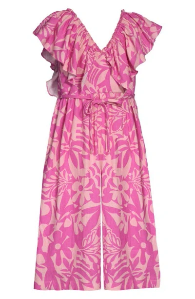 Shop Bonnie Jean Kids' Ruffle Tropical Jumpsuit In Pink