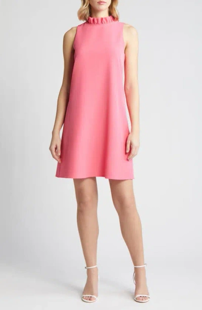 Shop Anne Klein Ruffle Neck Sleeveless Shift Minidress In Camellia