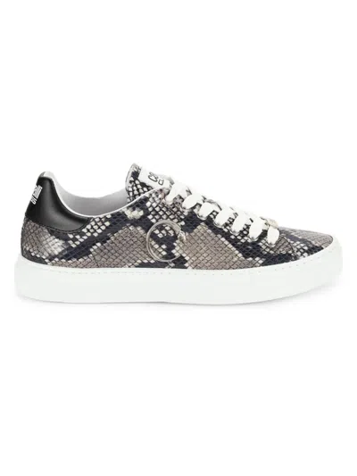 Shop Cavalli Class Men's Python Embossed Leather Low Top Sneakers In Rock Black