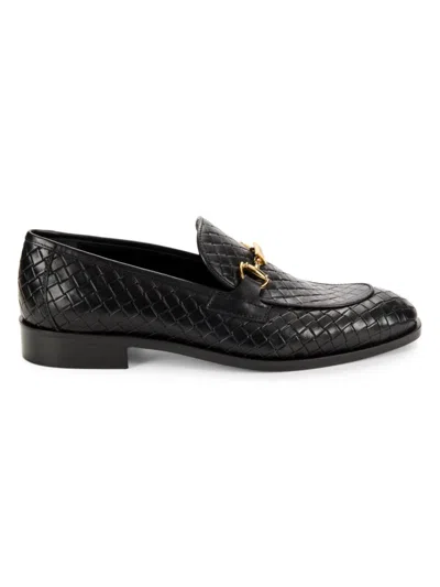 Shop Cavalli Class Men's Woven-embossed Leather Bit Loafers In Black