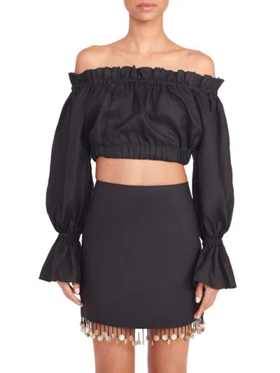Shop Staud Women's Tristan Linen Crop Top In Black