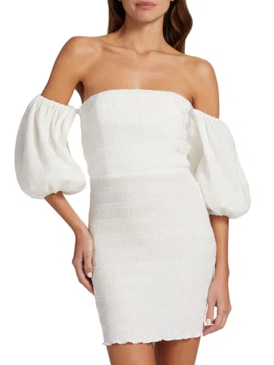 Shop L'idée Women's Art Deco Puff Sleeve Mini Dress In White