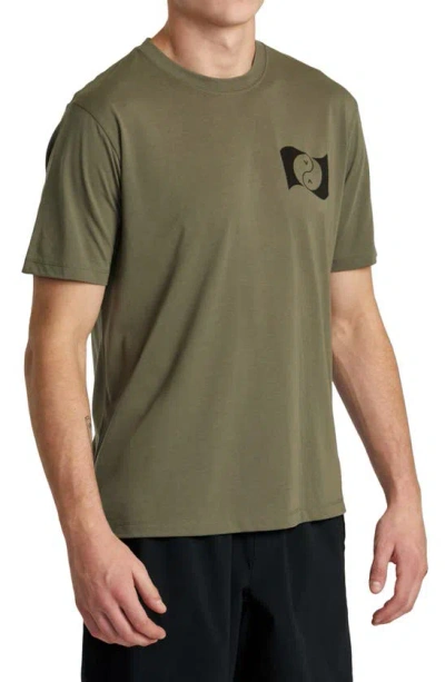 Shop Rvca Balance Banner Graphic Performance T-shirt In Olive