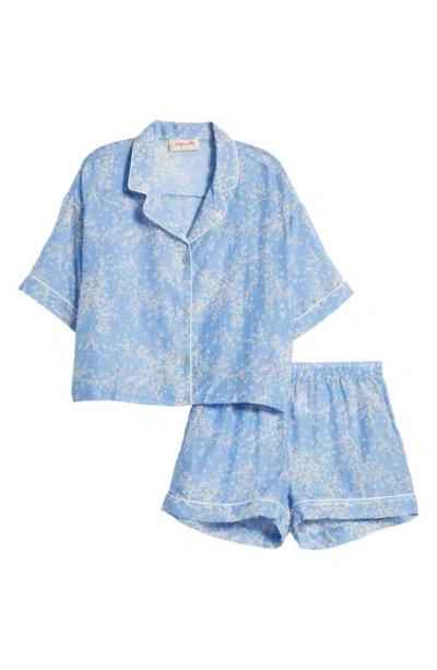 Shop Papinelle Cheri Blossom Cotton & Silk Short Pajamas In Powder Blue