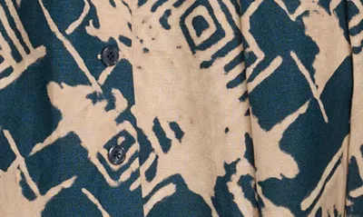 Shop Donna Karan Abstract Print Belted Midi Linen Blend Shirtdress In Tide/ Sand