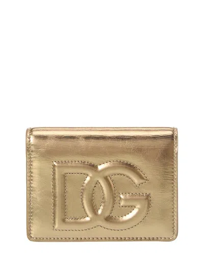 Shop Dolce & Gabbana Dg Logo Leather Card Case In Gold
