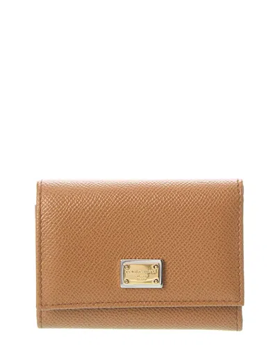 Shop Dolce & Gabbana Dauphine Leather Flap Wallet In Brown