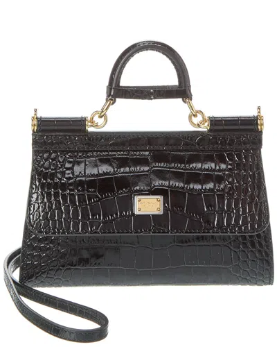 Shop Dolce & Gabbana Kim Sicily Small Double-face Leather Shoulder Bag In Black