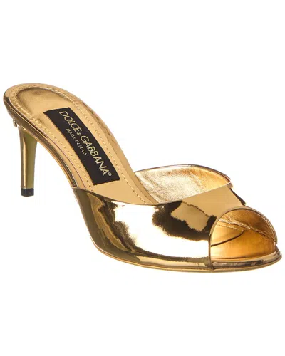 Shop Dolce & Gabbana Dg Logo Leather Sandal In Gold