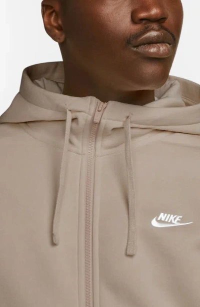 Shop Nike Club Zip-up Logo Hoodie In Khaki/ Khaki/ White