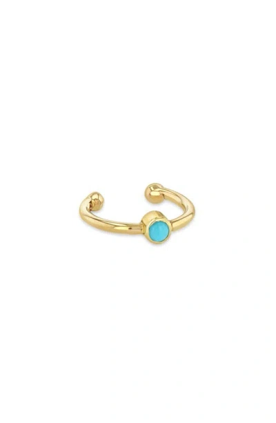 Shop Zoë Chicco Turquoise Bezel Single Ear Cuff In Yellow Gold
