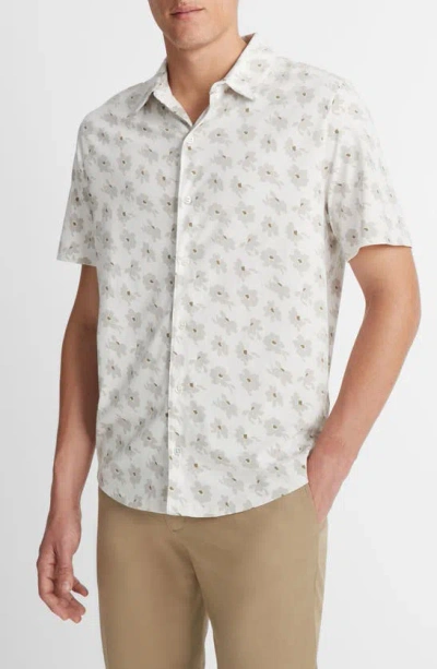 Shop Vince Abstract Daisies Short Sleeve Button-up Shirt In Alabaster/ Soft Clay