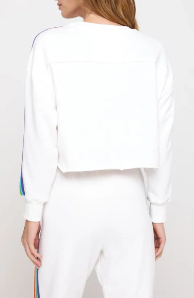 Shop Spiritual Gangster Rainbow Stripe Cotton & Modal Crop Sweatshirt In White