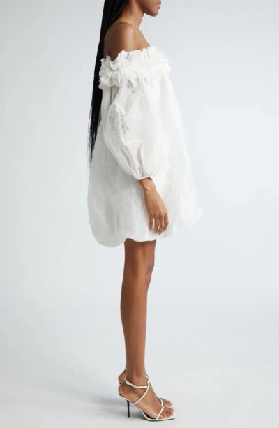 Shop Cinq À Sept Nava Floral Embroidery Off The Shoulder Minidress In Ivory