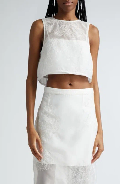 Shop Cinq À Sept Etta Embroidered Sleeveless Crop Top In Ivory