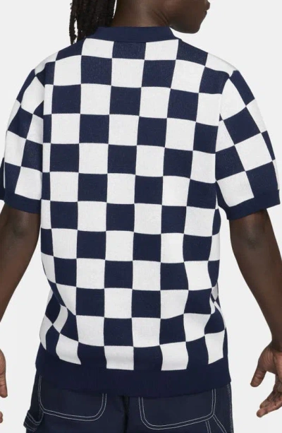 Shop Nike Club Checkers Jacquard Polo Sweater In Midnight Navy/ Sail