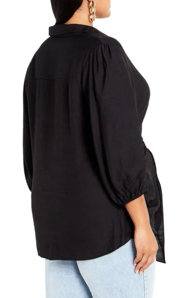 Shop City Chic Louisa Tie Front Popover Top In Black