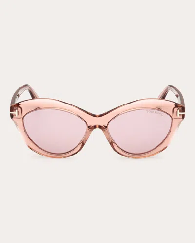 Shop Tom Ford Women's Transparent Pink Toni Oval Sunglasses In Pink/violet