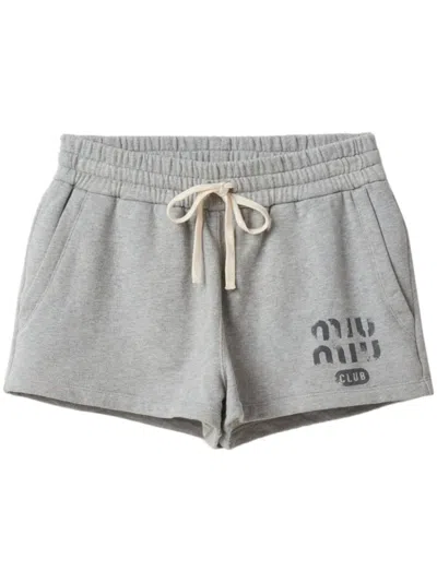 Shop Miu Miu Grey Logo-print Sweat Shorts In Grau