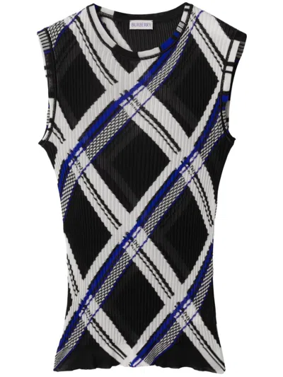 Shop Burberry Black Checked Knitted Vest In Schwarz