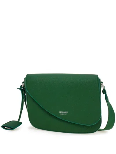 Shop Ferragamo Green Fiamma Medium Leather Cross Body Bag