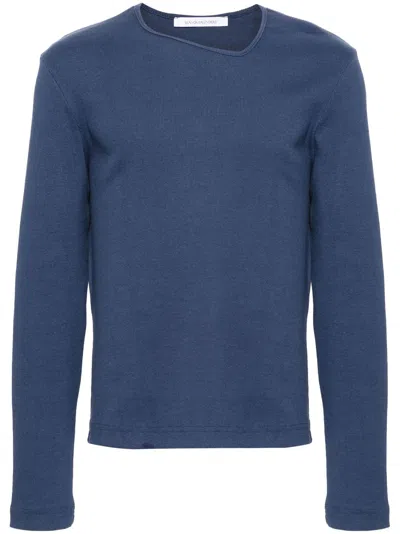 Shop Bianca Saunders Blue Y-neck Cotton Sweater