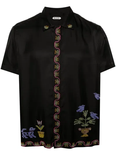 Shop Bode Black Garden Sampler Silk Shirt