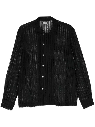 Shop Bode Black Meandering Lace Cotton Shirt