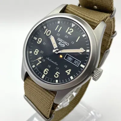 Pre-owned Seiko 5 Sports Sbsa117 Field Style Beige Automatic Mechanical Men's Watch