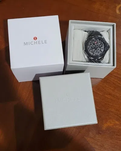 Pre-owned Michele Cape Cheetah Print Black Watch Mww27e000032 Ships Fast