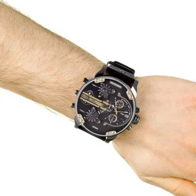 Pre-owned Diesel Mr. Daddy 2.0 Dz7348 Chronograph Black Dial Black Leather Men's Watch