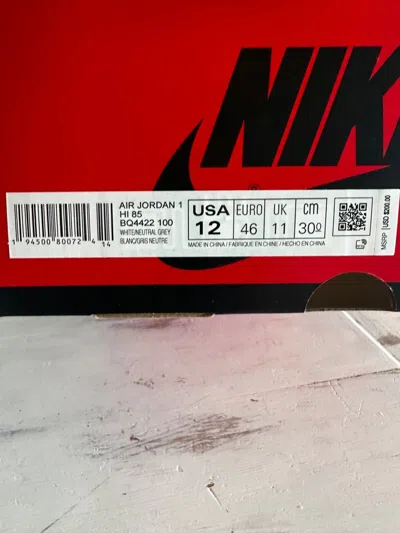 Pre-owned Jordan Nike Air  1 Retro High 85 Og Gray White Bq4422-100 Men's Size 12