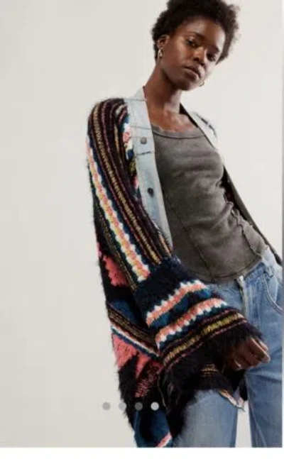 Pre-owned Free People Running Wild Poncho M/l In Multicolor