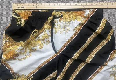 Pre-owned Versace Mens Renaissance Baroque Black Gold Swim Trunks Size 6