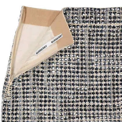 Pre-owned Burberry Ladies Pale Biscuit Crystal-embellished Mini Skirt In Check Description
