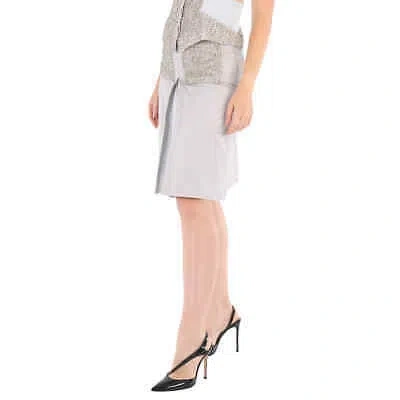 Pre-owned Burberry Ladies Grey Melange Crystal Embroidered Box Pleated Midi Skirt, Brand In Gray