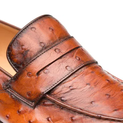 Pre-owned Mezlan Dress Shoes Genuine Ostrich Leather Slipon Loafer Lisbon Cognac Brown