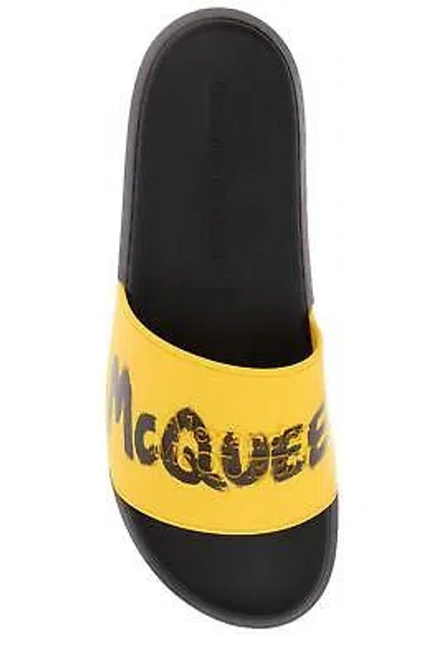Pre-owned Alexander Mcqueen Graffiti Logo Open-toe Slides In Yellow