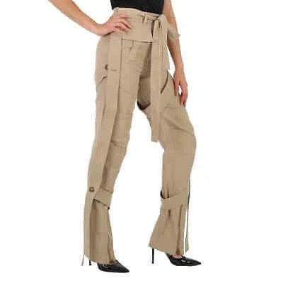 Pre-owned Burberry Ladies Amelia Honey Cargo Pants With Exaggerated Straps, Brand Size 2 In Brown