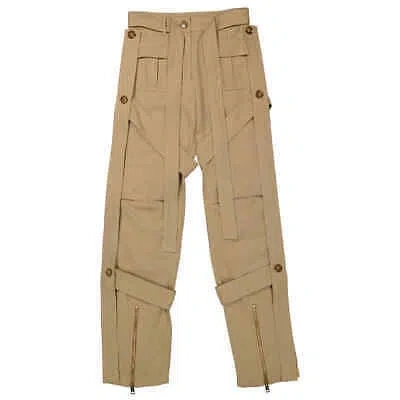 Pre-owned Burberry Ladies Amelia Honey Cargo Pants With Exaggerated Straps, Brand Size 2 In Brown