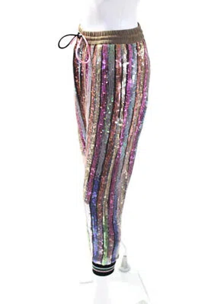 Pre-owned Ashish Womens Metallic Sequin Striped Track Pants Multicolored Size Extra Small
