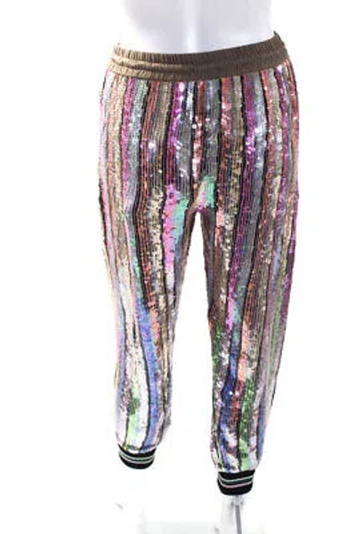 Pre-owned Ashish Womens Metallic Sequin Striped Track Pants Multicolored Size Extra Small