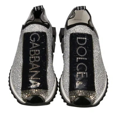 Pre-owned Dolce & Gabbana Crystal Dg Logo Slip-on Sneaker Sorrento White Black 13717