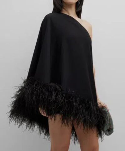 Pre-owned New Arrivals $836 Arrivals Women's Black Feather One-shoulder Marlene Mini Dress Size 36